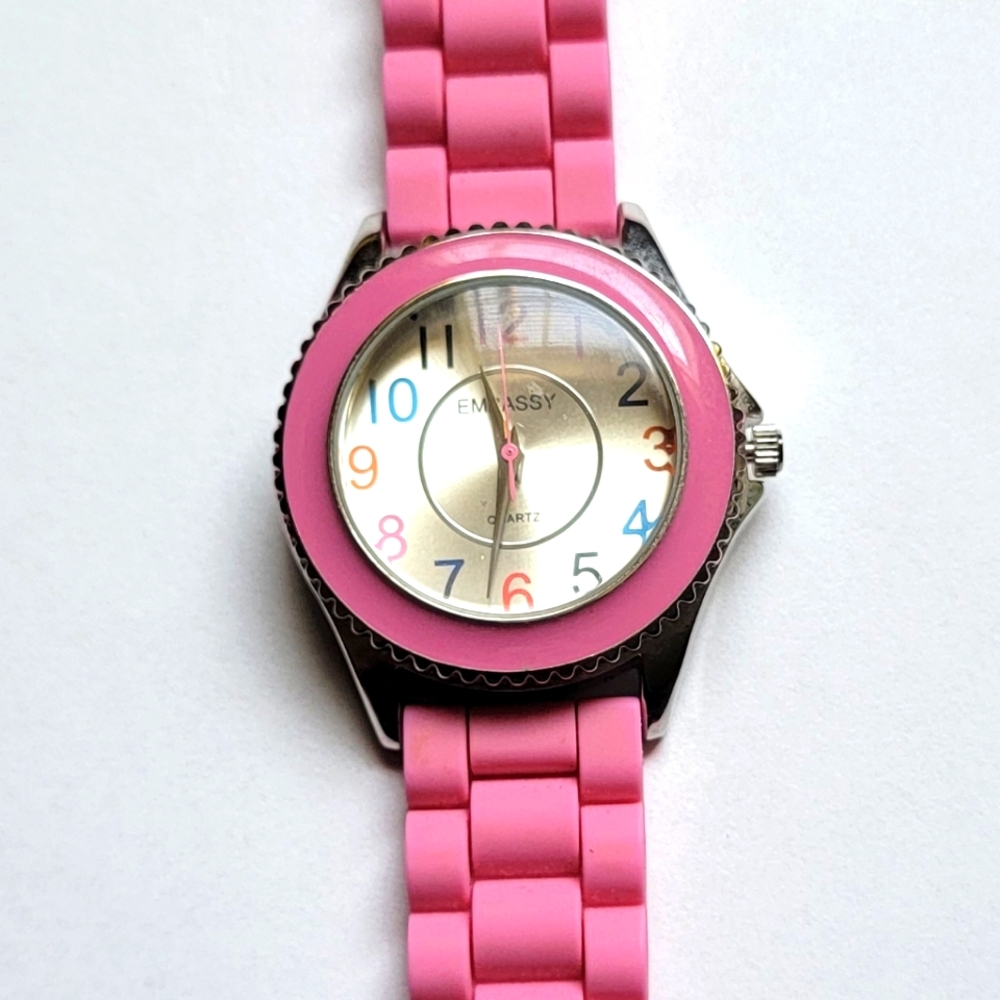 Embassy 3D Rainbow Dial Stainless Steel Metal Bezel Silicone Band Watch